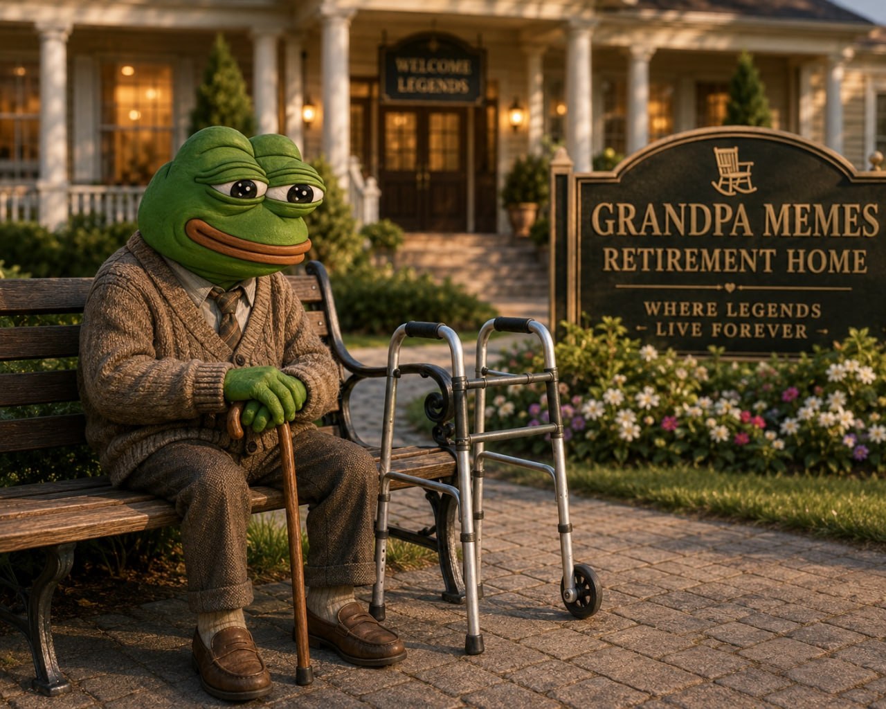 Retired meme legend on a bench